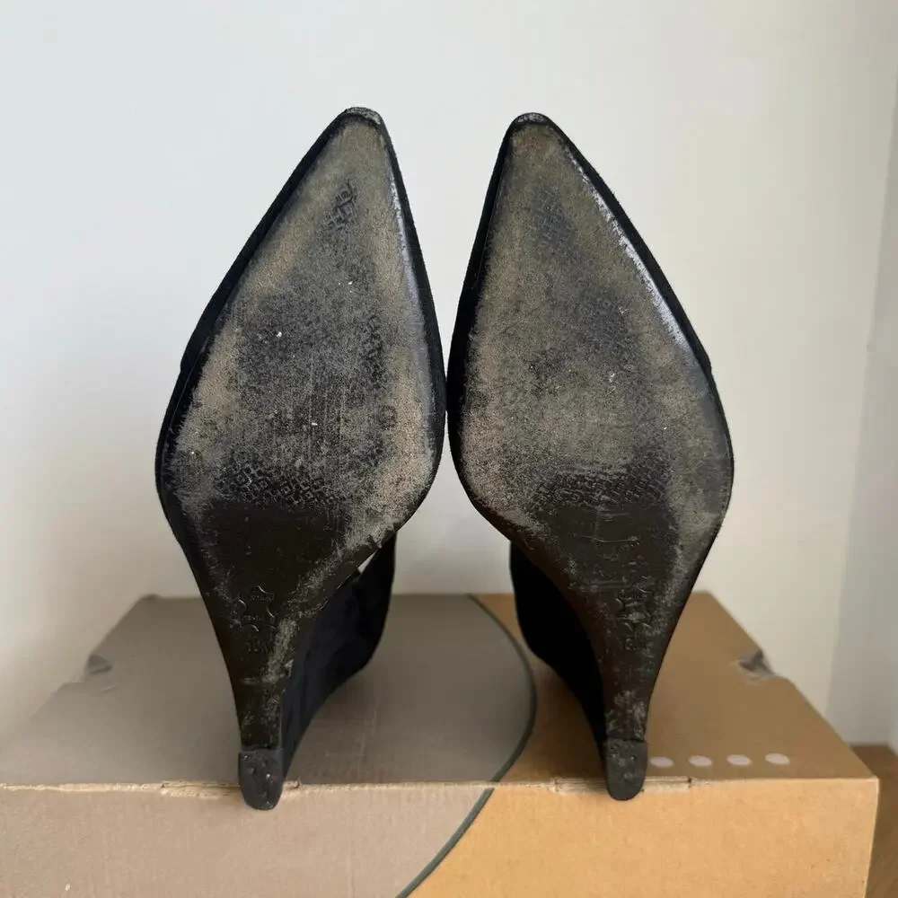 Tory Burch Saray Black Suede Pointed Toe Women Wedge Heel- SZ 10